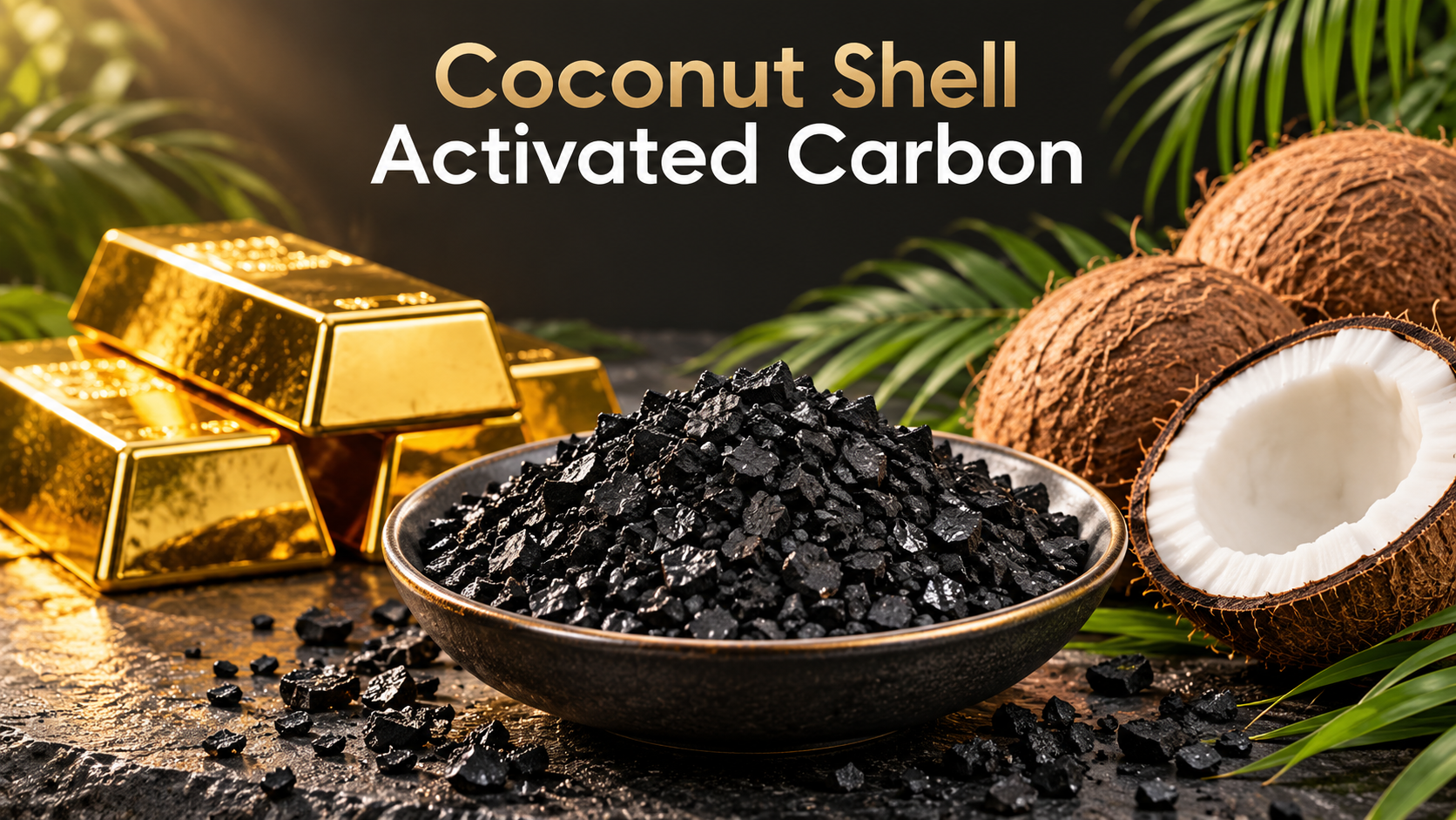 Coconut shell activated carbon with coconut shells and gold bars